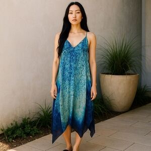 Enfocus Studio Scarf Style Dress Ladies 14P Boho Fairy Y2K Beachy Summer Blue